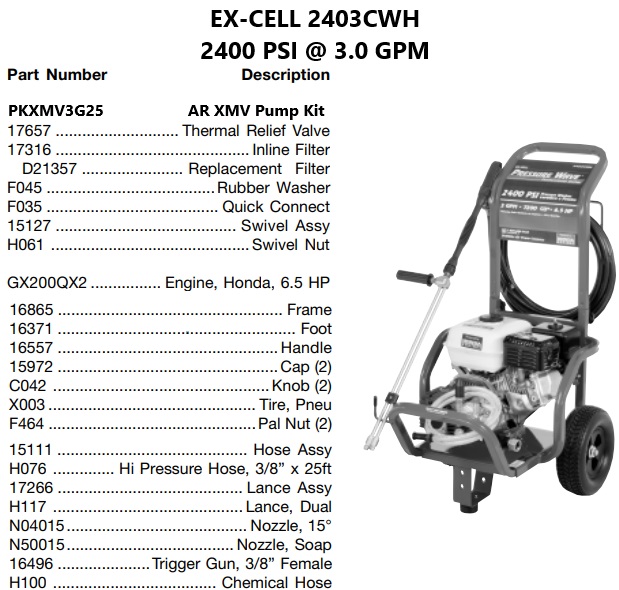 DEVILBISS model 2403CWH power washer parts